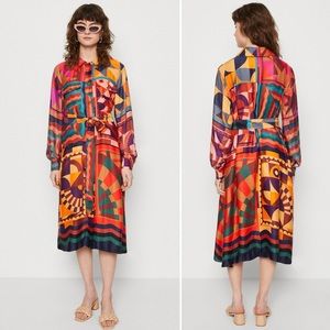 NWOT Farm Rio Graphic Scarves Shirtdress Size S